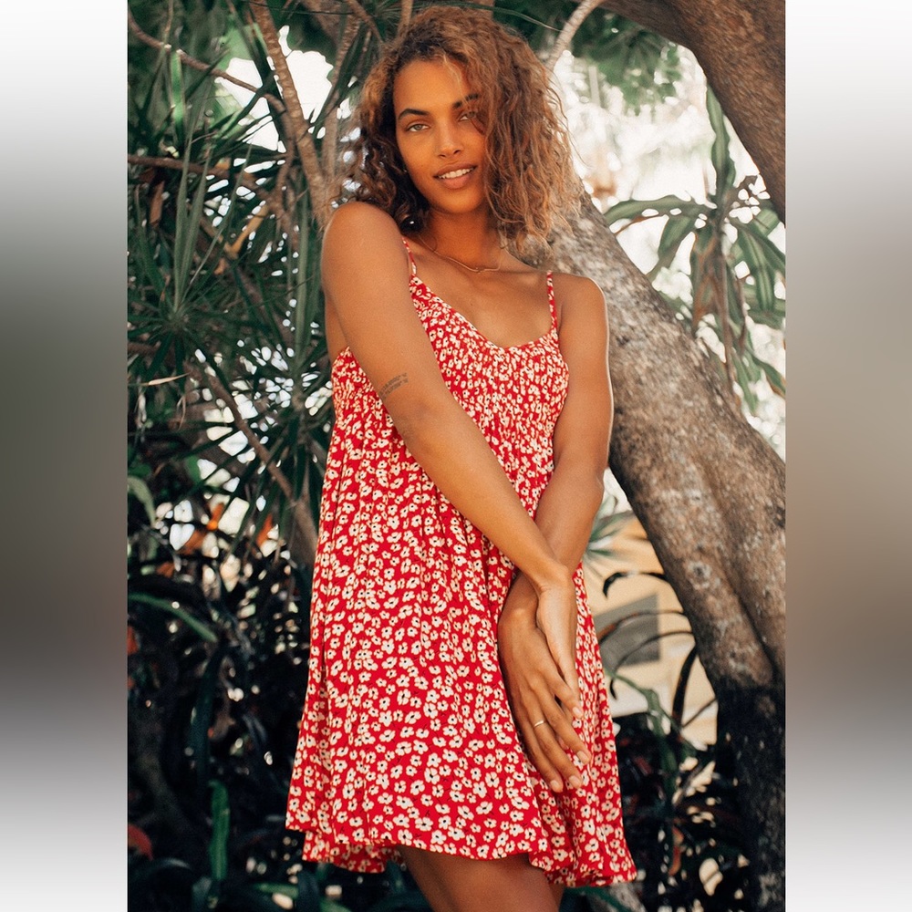 Lulu’s Sweet Talk Me Red Floral Smocked Mini Dress
